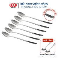 6 cái - Muỗng cà phê dài Inox 304 cao cấp, họa tiết caro độc đáo, Glory Caro, Bếp Xinh