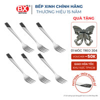 6 cái - Nĩa Ăn Lớn Inox không gỉ 430, họa tiết lông công tinh xảo, pattern, Bếp Xinh