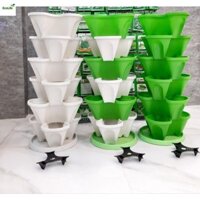 [6 chậu]Chậu tháp trồng rau, hoa thông minh có đĩa, chậu nhựa xếp trồng rau sạch 6 tầng Ecolife