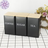 6 Chiếc Kim Loại Vuông Nhà Bếp Quầy Hộp Đựng Nhà Bếp Có Nắp Tre Bộ Hộp Đựng Trà Cà Phê Đường SHOPTTKC6095