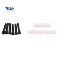 6 Dây Đàn Guitar Acoustic Xương Cầu Yên Ngựa Và Đai Ốc Và 6 Chiếc Cây Mun Guitar Cầu Chân Trắng + Đen