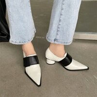 [6] Giày loafer nữ mũi nhọn cao gót 5cm chất liệu da