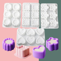 6 Hoa Trái Tim Ngôi Sao Vuông Rãnh Mousse Khuôn Bánh Sô Cô La Pudding Fondant Nướng Khuôn Silicon