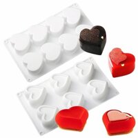 6 Mảnh Rãnh Trái Tim Mousse Bánh Khuôn Hình Trái Tim Sôcôla Món Tráng Miệng Khuôn Nướng Bánh DIY Handmade Xà Phòng Nến M