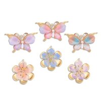 6 Mặt dây chuyền hoa & bướm đính cườm bằng thép không gỉ - Phát hiện trang sức DIY không gây dị ứng cho Trâm cài, Kẹp tóc & Phụ kiện thủ công (Số lượng lớn màu sắc hỗn hợp)