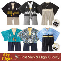 6 Màu Đen Xanh Trắng Nhật Bản Kimono Cho Trẻ Em Bé Trai Dài Tay Yukata Áo liền quần Cho Bé Trai Trang Phục Mùa Hè Quần Áo Bé Trai