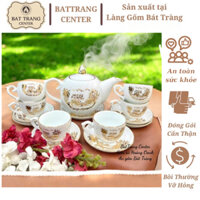 (6 MẪU)Bộ Ấm Chén Pha Trà Bát Tràng - men Trắng,viền Vàng,vẽ Làng Quê Việt Nam-bộ Chóp 500ml