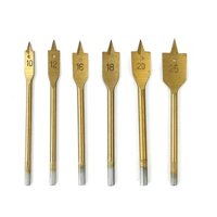 6 miếng khoan phẳng để chế biến gỗ Mũi khoan mạ titan Bộ máy khoan chế biến gỗ ba cánh Tay cầm lục giác Dụng cụ đục lỗ gỗ Bộ khoan phẳng bằng gỗ