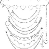 6 món dây chuyền quần jeans punk, dây chuyền túi quần, dây chuyền thắt lưng nhiều lớp, dây chuyền hip-hop rock, thắt lưng bướm, dây chuyền punk cơ thể