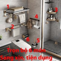 6 Món Kệ nhà tắm treo khăn tắm sang trọng, giá treo phòng tắm ,chất liệu Nhôm Hàng Không Cao Cấp