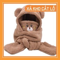 6  Mũ Trùm Đầu Kèm Khẩu Trang Chống Gió Giữ Ấm Tai Hình Gấu Dễ Thương
