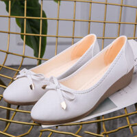 [600 lần mua lại] Giày nữ đế da bò mùa xuân mới, giày đế thấp nơ, giày da nhỏ mũi tròn cho nữ, giày y tá nữ