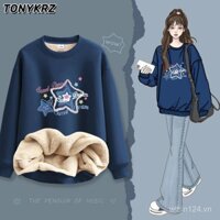 [600+ Người Đặt Hàng Trong Một Tuần] Áo Sweatshirt Cổ Tròn Dày Dặn Lót Lông Cừu TONYKRZ Dành Cho Nữ Và Nam, Len Cừu, Phong Cách Kampus Thu Đông, Áo Khoác Ấm Đa Năng [Thời Trang Nữ Gao Xiaolai]