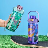 600ml Bình Nước Nhựa Khỏe Mạnh Cho Trẻ Em Có Ống Hút BPA Không Rò Rỉ Bền Không Thể Phá Vỡ Hoạt Hình Uống Có Tay Cầm