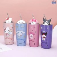 600ml Sanrios Cà Phê Anime Hình Hoạt Hình Kuromi Hellokitty Bình Nước Inox Có Ống Hút Sữa Nước Quà Tặng