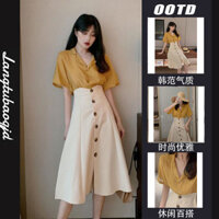 [6369 Bộ sưu tập người] Mùa hè 2025 Phong cách mới Phiên bản Hàn Quốc giản dị dành cho sinh viên Hoàng gia Áo sơ mi ngắn tay phong cách chị em Áo sơ mi eo cao một vành Phù hợp với nữ 3.3