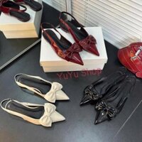 [66CG52] Giày bệt mũi nhọn phối nơ to hở gót 3 màu cao cấp.