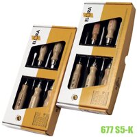 677-S5K bộ tua vít cán gỗ 5 cây có 2 cây đầu PZ1 và PZ2