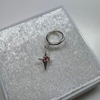 6783-MỘT CHIẾC HOA TAI NAM , BẠC ĐÍNH ĐÁ TOURMALINE HỒNG ( THIÊN NHIÊN )