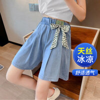 68/ Quần short Tencel cho bé gái mùa hè 2024, quần denim mỏng năm điểm cho trẻ em lớn, quần váy trẻ em - u27 ULS4