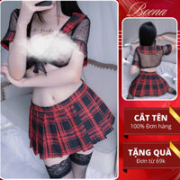 [6834] Bộ Cosplay Học Sinh Sexy BOENA Xẻ Ngực Ren Xuyên Thấu Đồng Phục Nữ Sinh Chấm Bi Đáng Yêu