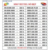 69 Sim số đẹp Viettel đồng giá 800k đầu số cổ 098 097 0966