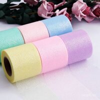 6cm*25 Yard DIY Phong Cách Hàn Quốc Cuộn Lưới Chấm Bạc Ánh Kim Cuộn Lưới Chấm Nhỏ Cầu Vồng Phụ Kiện Nơ