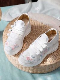 6F Giày Vải Thêu Bắc Kinh Cũ Giày Thể Thao Đế Mềm Giày Trắng Trắng Với Hanbok Giày Giản Dị Thấp