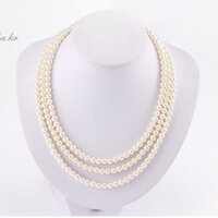 6MM Dây chuyền nhỏ ngọc trai giả thủy tinh, dây chuyền ngắn cho phụ nữ, choker cheongsam thanh lịch, dây chuyền ba lớp kiểu Pháp