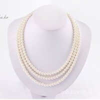 6MM Dây chuyền nhỏ ngọc trai giả thủy tinh, dây chuyền ngắn cho phụ nữ, choker cheongsam thanh lịch, dây chuyền ba lớp kiểu Pháp
