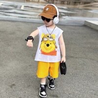 7-30kg Set Bộ Quần Áo BaLo In Hình Gấu Đeo Kính 2 Màu Cho Bé