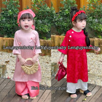 (7-35kg) bộ áo dài Hân Nhiên Và Giai Tuệ gấm lụa cao cấp [TẶNG KHĂN / BỜM] cho bé gái mặc đi chơi lễ hội, lễ tết