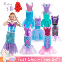 7 Màu Công Chúa Ariel Tím Xanh Đầm Cho Trẻ Em Bé Gái Không Tay Nàng Tiên Cá Cosplay Bộ Trang Phục Halloween Giáng Sinh Trang Phục