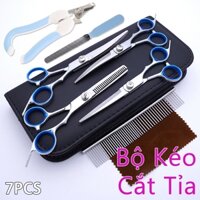 7 miếng Tông đơ cắt lông thú cưng, kéo chải lông cho mèo và chó, bộ cắt tóc cho mèo và chó