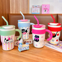 700 Ml / 1200Ml Cốc Giữ Nhiệt Cà Phê Dễ Thương Ngoài Trời Dung Tích Lớn Ống Hút Trở Lại Đồ Dùng Học Tập