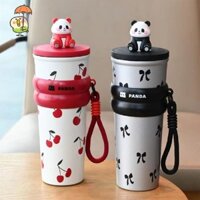 700ml Dễ Thương Kawaii Gấu Trúc Ống Hút Tumbler Thép Không Gỉ Cách Nhiệt Chân Không Bình Cà Phê Di Động Xe Cốc Tay Chai Nước
