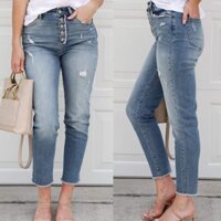 [70kg-77kg] Quần jean nữ wash rách siêu co giãn mặc nhẹ tênh hàng VNXK màu xanh nhạt