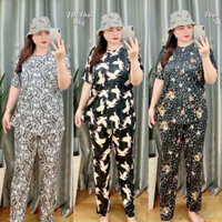 (70kg-90kg) M150- SET BỘ NỮ MẶC NHÀ MẶC NGỦ -SET BỘ NỮ  BIGSIZE ÁO CỘC TAY QUẦN DÀI CHẤT THUN LẠNH CO GIÃN DÀY DẶN