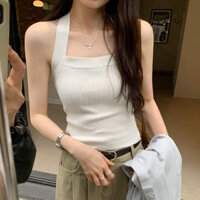 71005 Áo Vest Cổ Dây Màu Đỏ Nữ Ngắn Mặc Ngoài Dệt Kim Sling