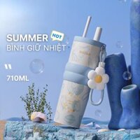 [710ML] Bình Giữ Nhiệt SUMMER SERIES Big Car | Inox 316 Tráng Sứ – Đáy Silicone - Charm Hoa