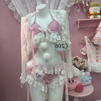 [7184 Bộ sưu tập người] Little Sweet Shop Original Hand-Made Style Hot Girl Denim Pink Bubble Suit Tube Top Sling Mini Quần jean ngắn Bikini❤3.15❤