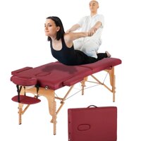 73 Inch Burgundy Massage Table Massage Bed Portable Spa Bed PU Leather 2 Folding Height Adjustable Spa Table w/Free Carry Case Cradle Tattoo Physic...