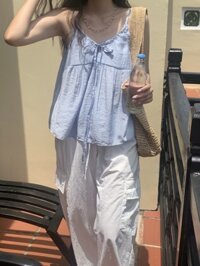 75683 Áo yếm dây rút cổ chữ V màu xanh