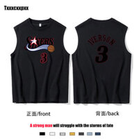 76 Câu trả lời đội tuyển Iverson No. Áo thun Vest cổ tròn in hình bóng rổ 3 Cotton nguyên chất 0613