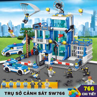 [766 Chi Tiết] Bộ Đồ Chơi Lắp Ráp Lego Trụ Sở Cảnh Sát SW766 Xanh, Lắp Ráp Xe Cảnh Sát Kèm Lego Cảnh Sát Lính Đặc Nhiệm