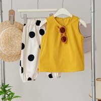 77097 Bộ đồ cho bé gái áo vest A-line và quần capri phong cách mùa hè mới