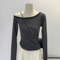 79971 Áo thun dài tay sọc màu xám sọc nữ