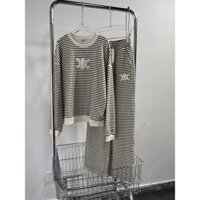 7BIK CELINE 2023 autumn and winter New Fashion towel embroidery casual all-match loose striped sweater + straight casual pants suit