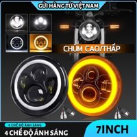 7Inch Đèn Pha Xe Máy DRL Hi/Lo Tia Đôi Mắt Thiên Thần Đèn Xe Ô Tô Led H4 Tròn Moto Đèn Pha 12V 24V