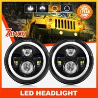 7Inch H4 Đèn Pha LED Xe Máy DRL 12V 24V LED Tín Hiệu Góc Mắt Tròn Hào Quang Đèn Offroad